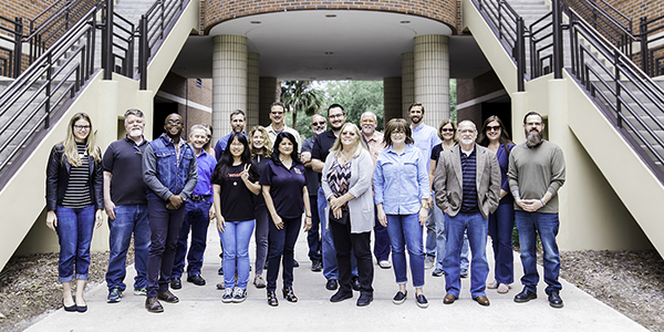 SVAD Faculty and Staff standing in front of Visual Arts Building.